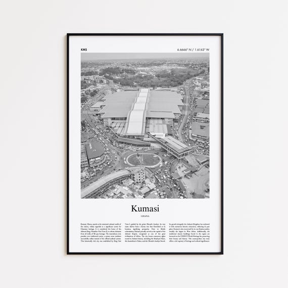 Kumasi Black And White Print Photo Poster Travel Gift Ghana Wall Art Minimal Home Decor