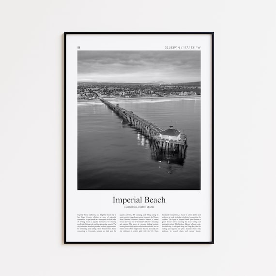 Imperial Beach California Black and White Pier Photo Travel Poster