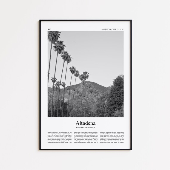 Altadena California Black White Palm Trees Mountain Photo Poster