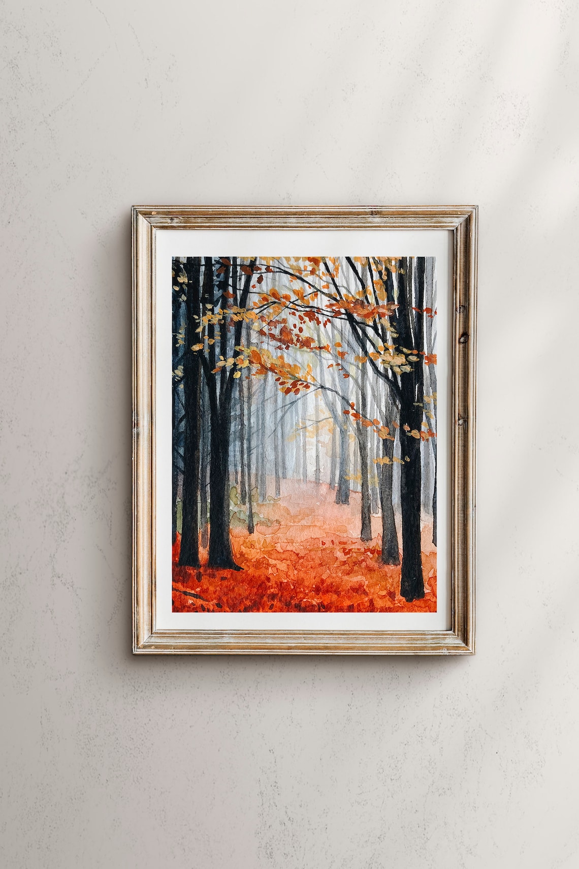 Foggy Fall Forest Watercolor Landscape Art