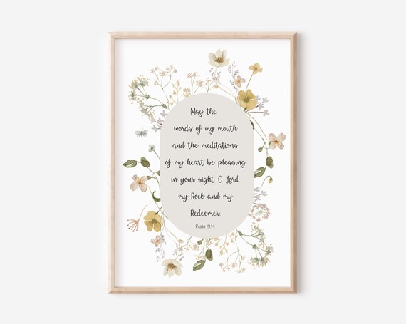 Psalm 19:14 May The Words Of My Mouth Floral Scripture Wall Art