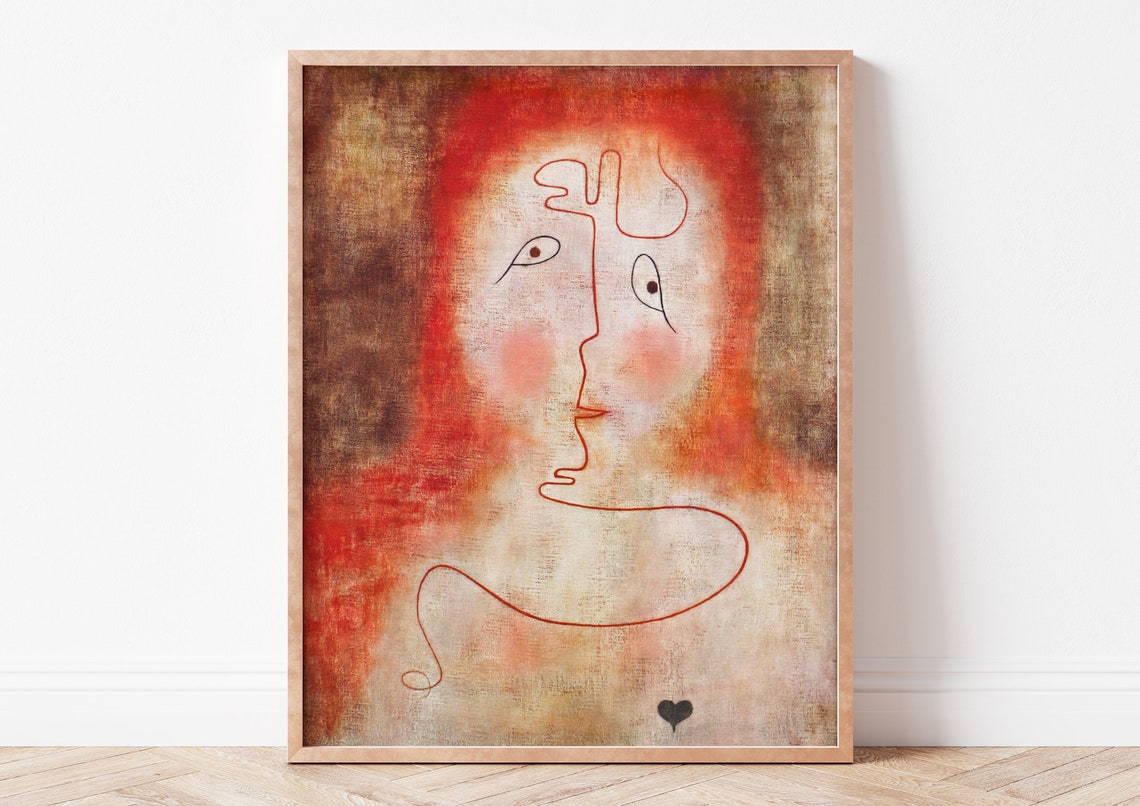 Paul Klee In The Magic Mirror Red Abstract Line Face Art Poster