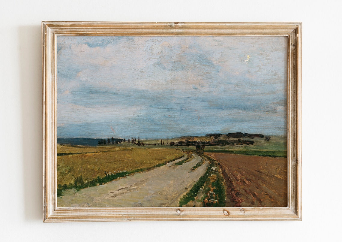 Carl Moll Country Road Through Fields Cloudy Sky Vintage Poster