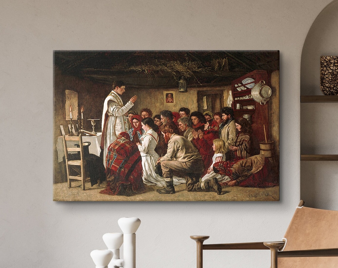 Mass In A Connemara Cabin, Catholic Art Print