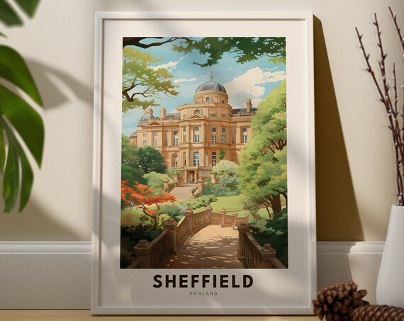 Sheffield England Vintage Travel Poster Historic Domed Building Landmark Gift