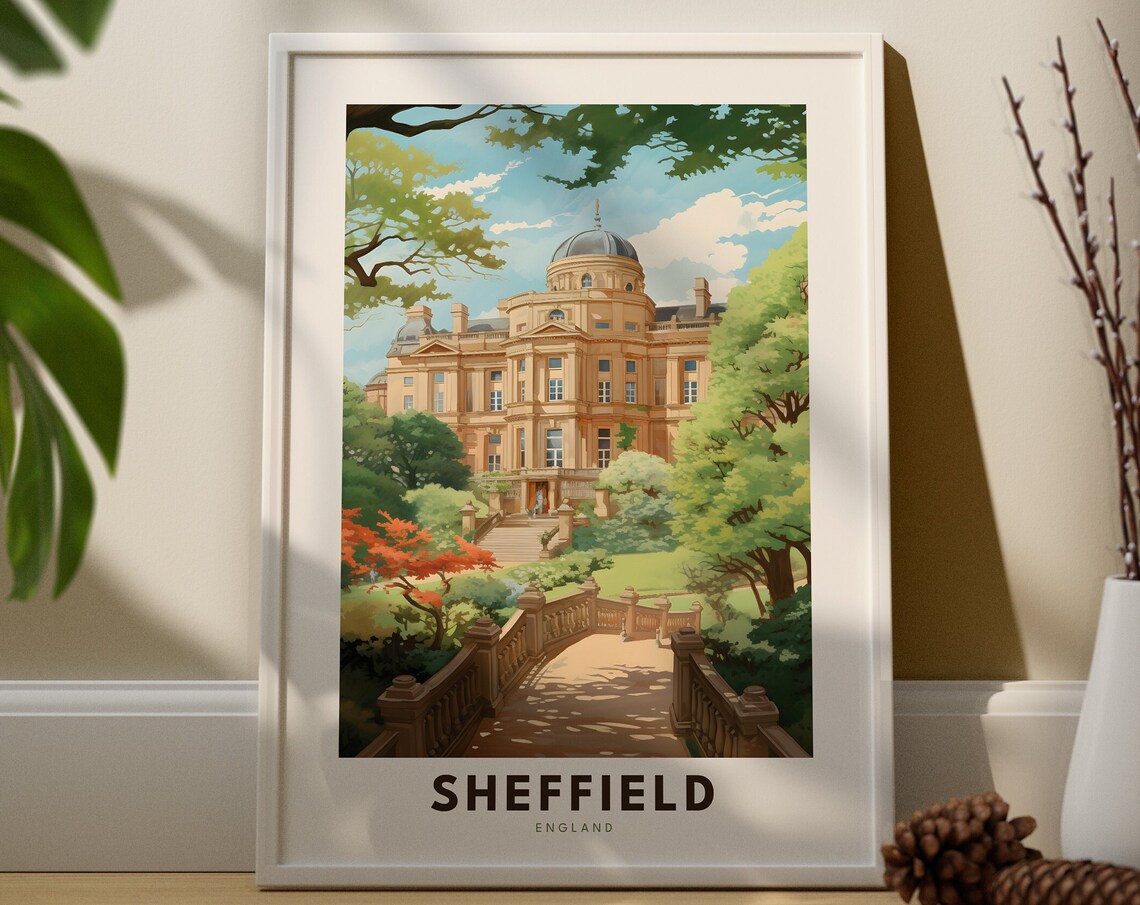Sheffield England Vintage Travel Poster Historic Domed Building Landmark Gift