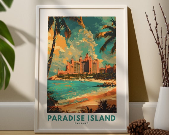 Paradise Island Travel Art Print Wall Poster Bahamas Decor Hang