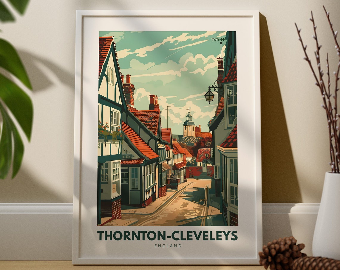 Thornton Cleveleys England Tudor Street Retro Travel Poster Art