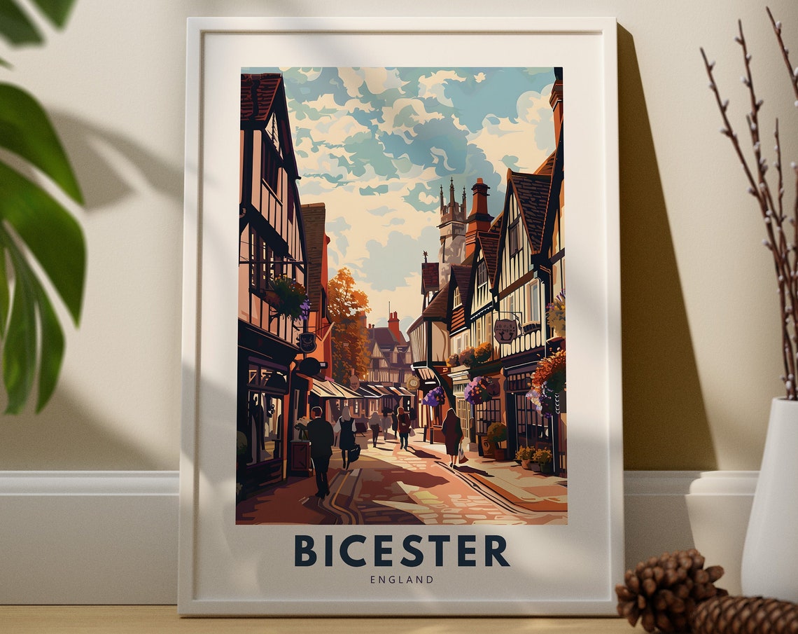 Bicester England Tudor Street Old Town Travel Poster Wall Decor