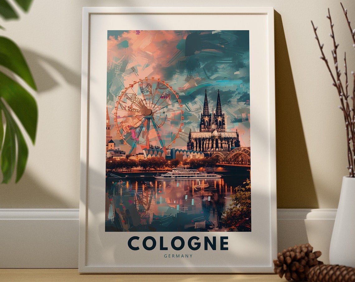 Cologne Germany Cathedral Ferris Wheel Sunset Riverside Poster
