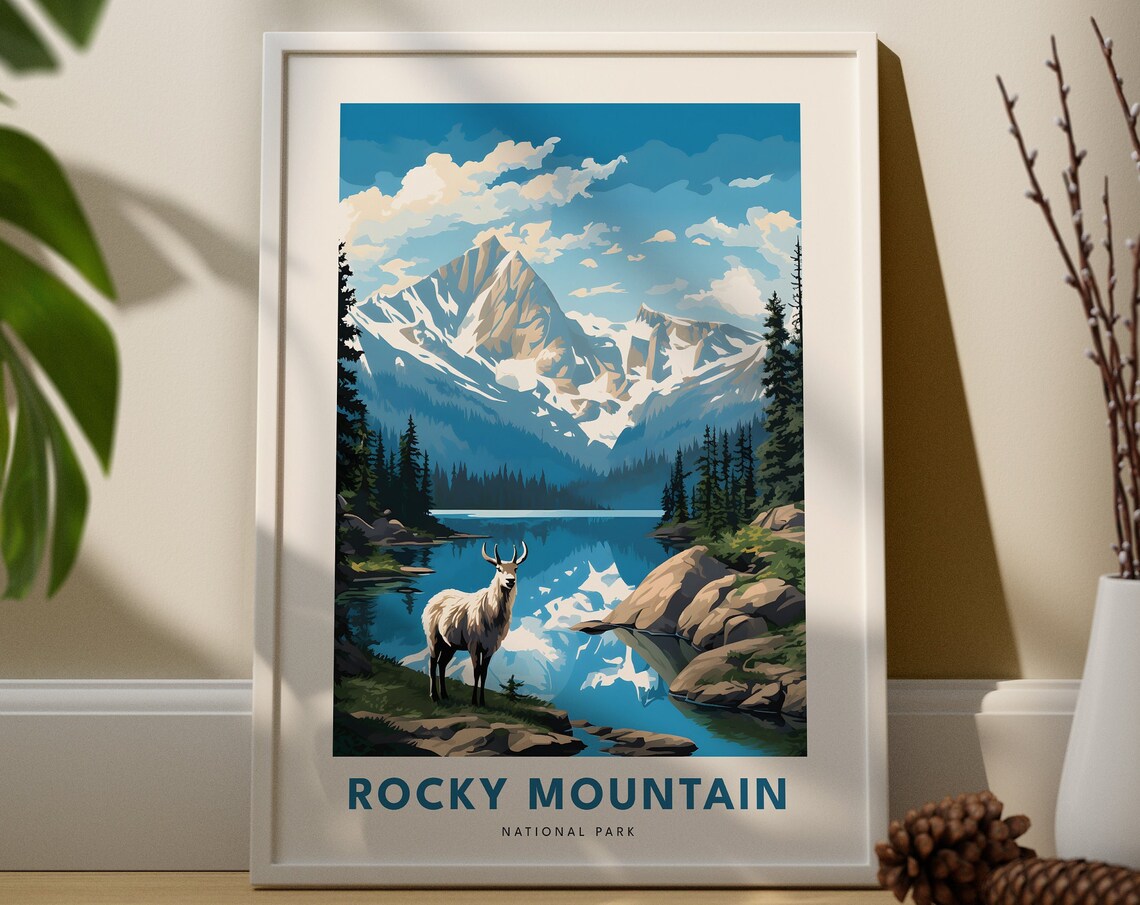 Vintage Rocky Mountain National Park Goat Lake Travel Art Poster