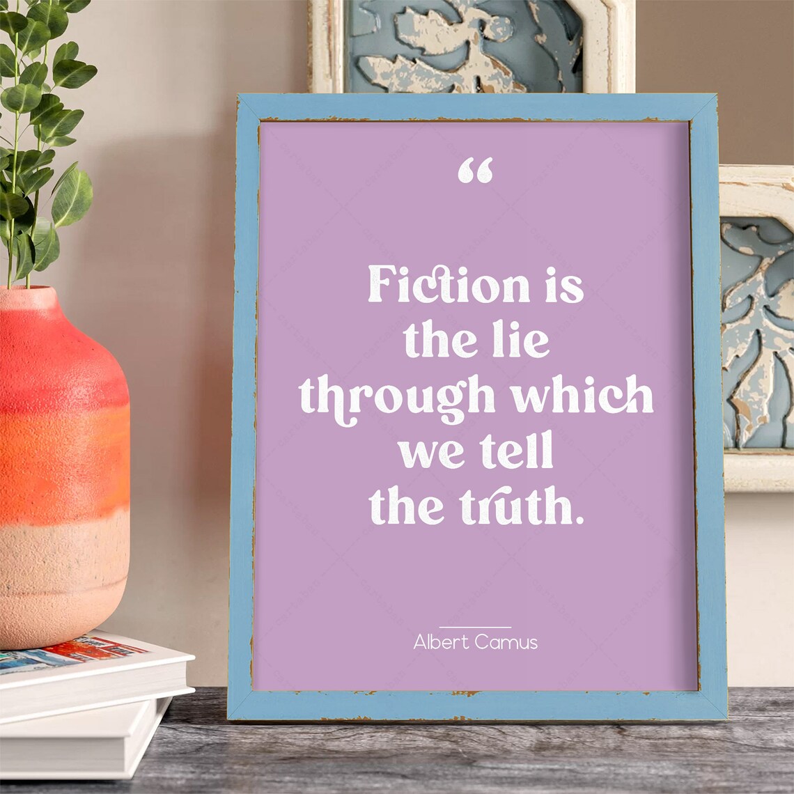 Albert Camus Fiction Is The Lie Quote Lavender Minimalist Wall Art Poster - Image 3