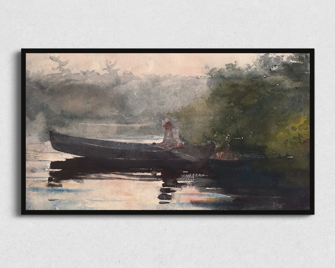 Vintage Frame Tv Art Rowboat On Pond Painting For The Frame Tv