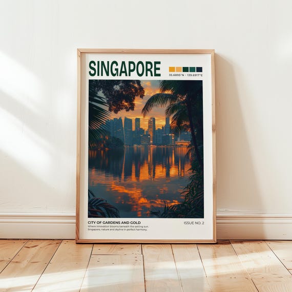 Singapore Skyline Print Asia Travel Poster Modern Wall Art