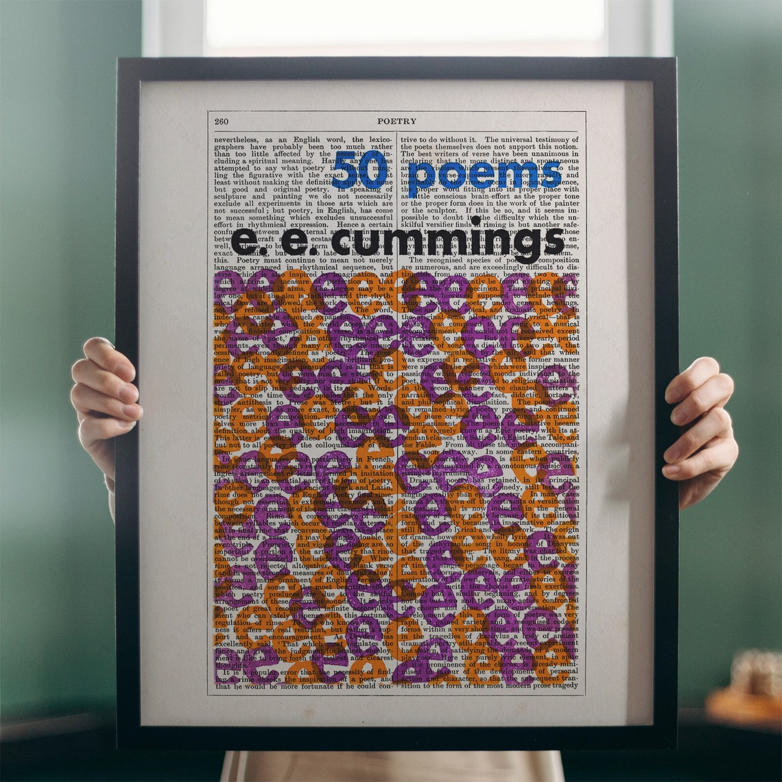 E E Cummings 50 Poems Orange Purple Letter Art Dictionary Poster - Image 3