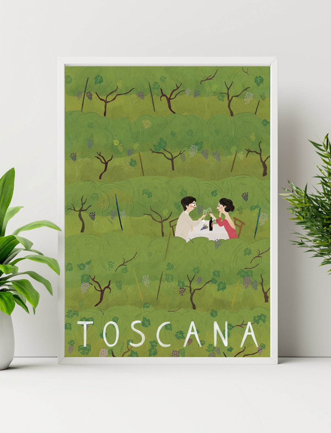 Toscana Italy Vineyard Rows Romantic Wine Dinner Travel Poster - Image 2