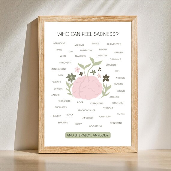 Who Can Feel Sadness Floral Brain Inclusive Mental Health Poster