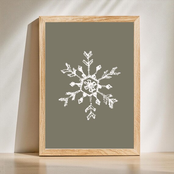 Minimalist White Snowflake on Sage Green Christmas Holiday Poster