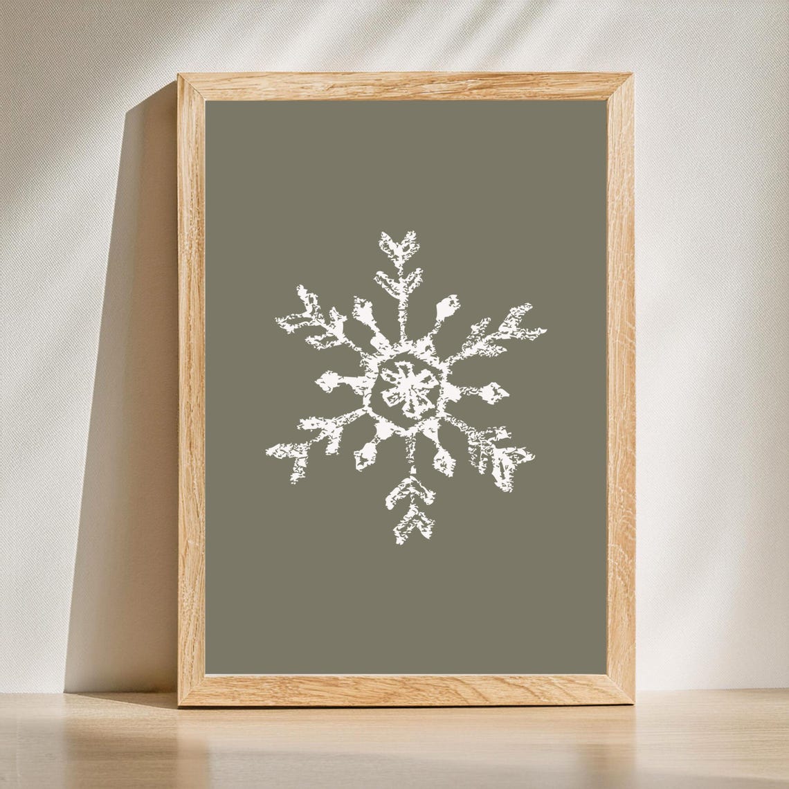Minimalist White Snowflake on Sage Green Christmas Holiday Poster