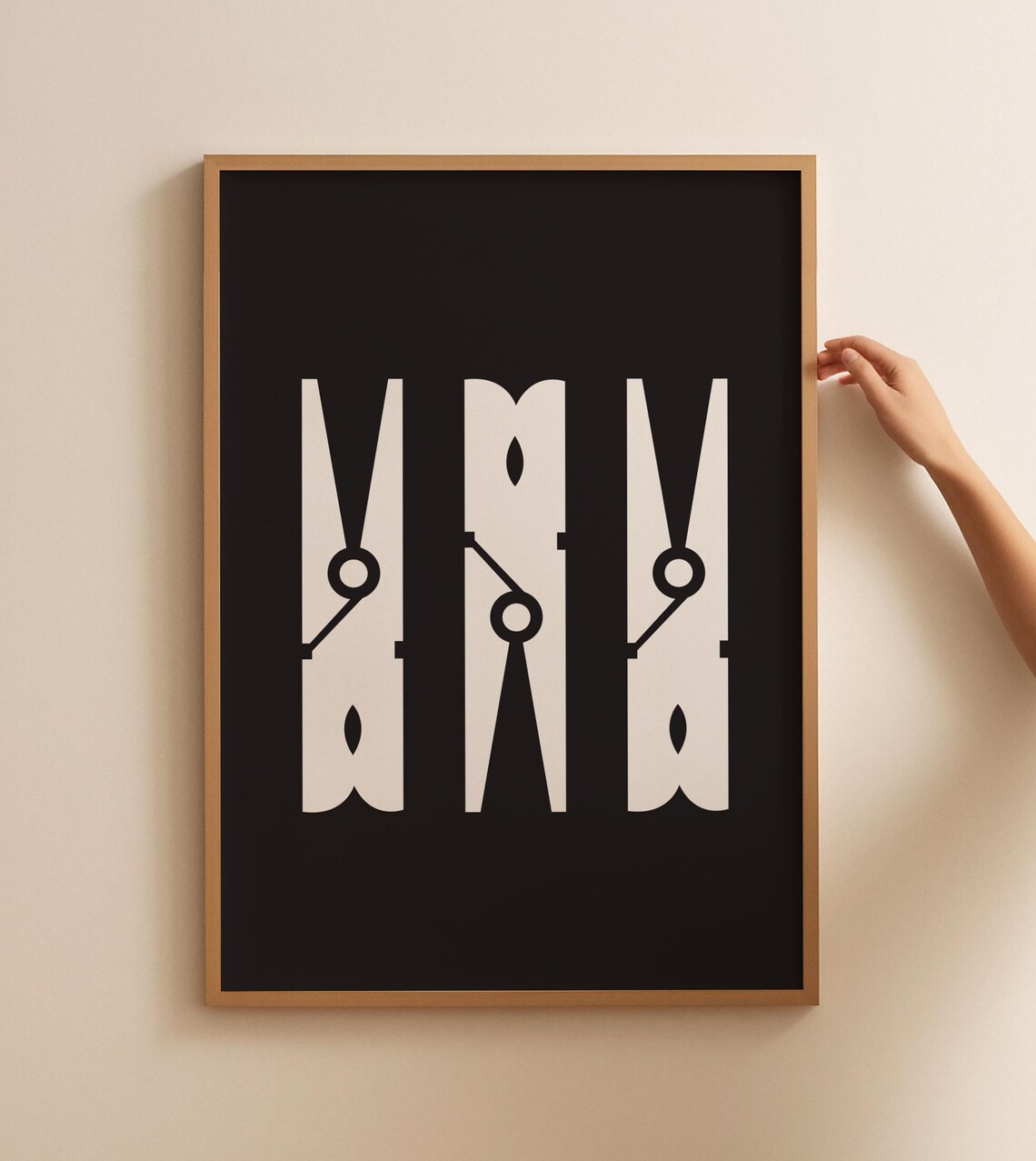 Clothespins Laundry Room Minimalist Black And White Art Print