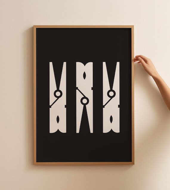 Clothespins Laundry Room Minimalist Black And White Art Print