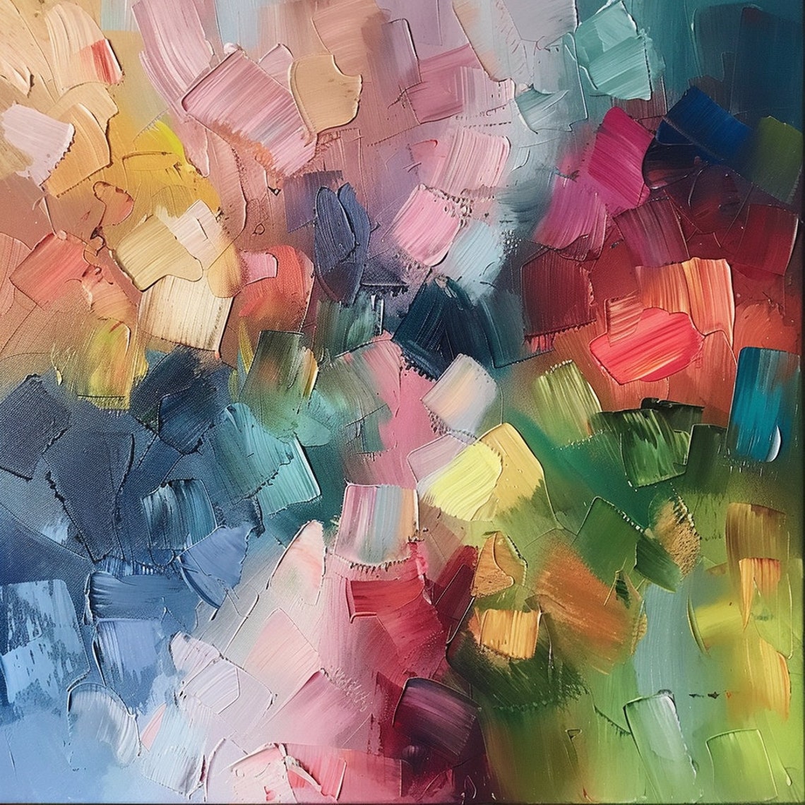Vibrant Multicolor Abstract Palette Knife Textured Modern Wall Art - Image 4
