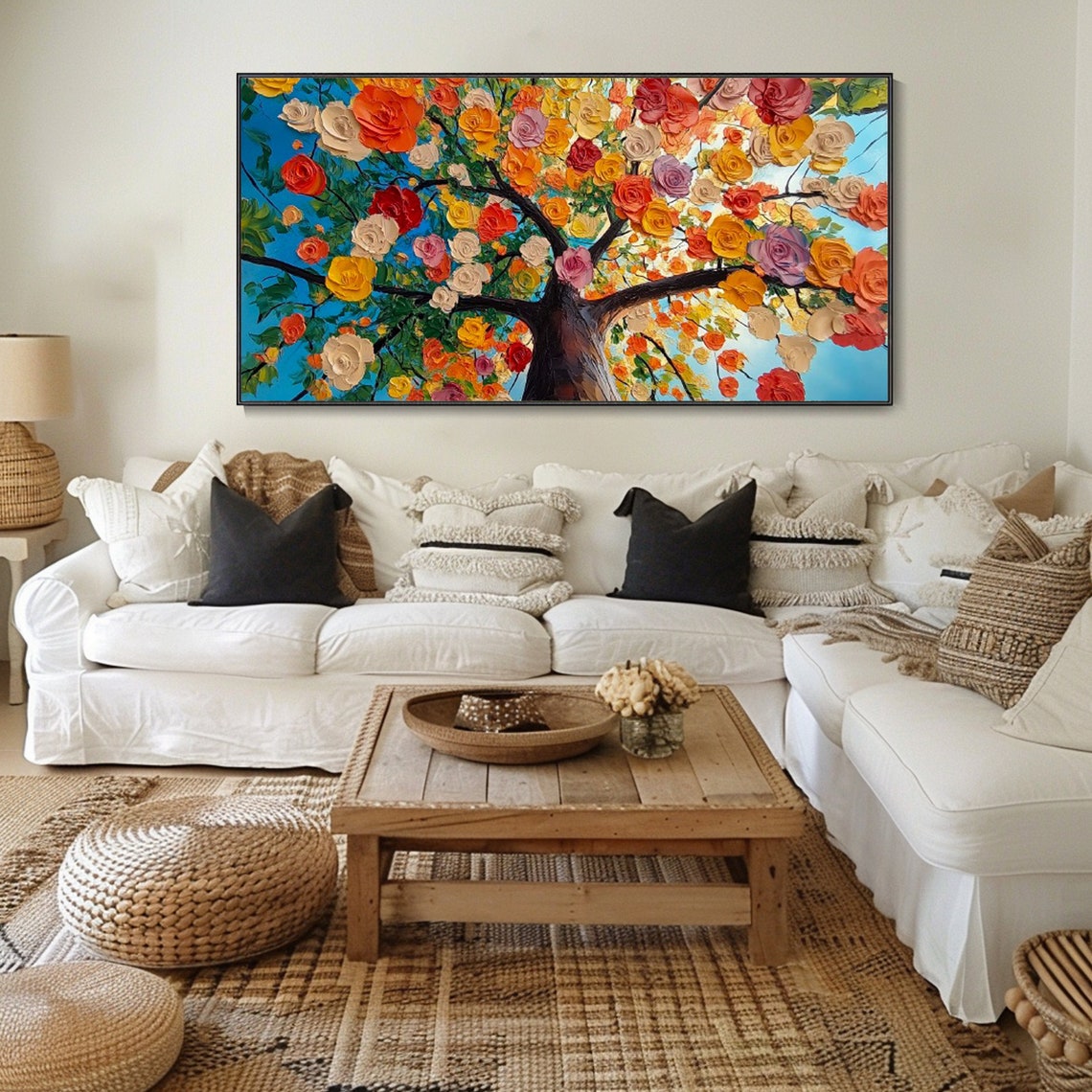 Rose Blossom Tree Colorful Spring Flowers Blue Sky Bloom Wall Art - Image 4