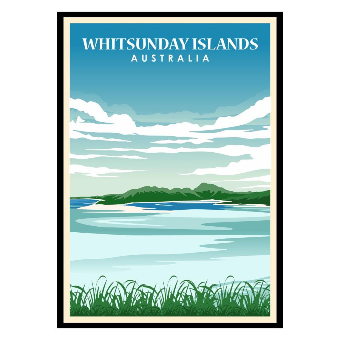 Whitsunday Islands Australia Travel Poster Tropical Beach Paradise