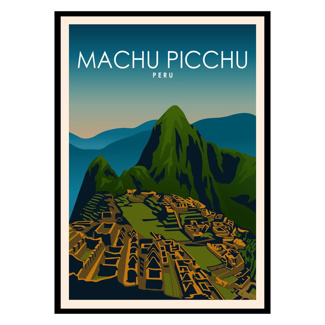 Machu Picchu Peru Vintage Travel Poster Ancient Ruins Mountain Art