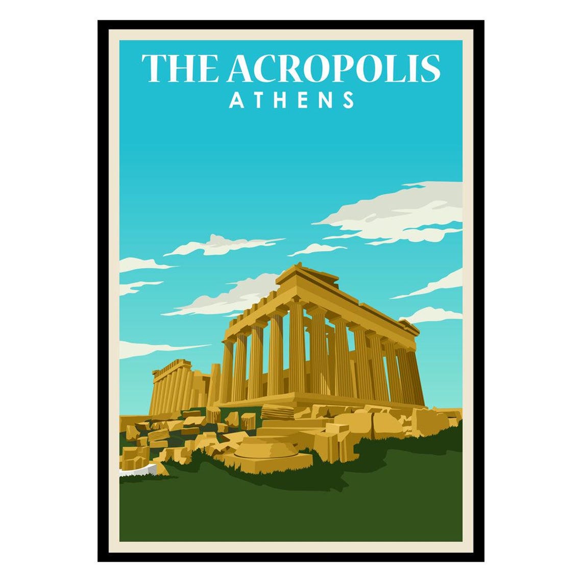 The Acropolis Athens Parthenon Vintage Greece Landmark Travel Poster