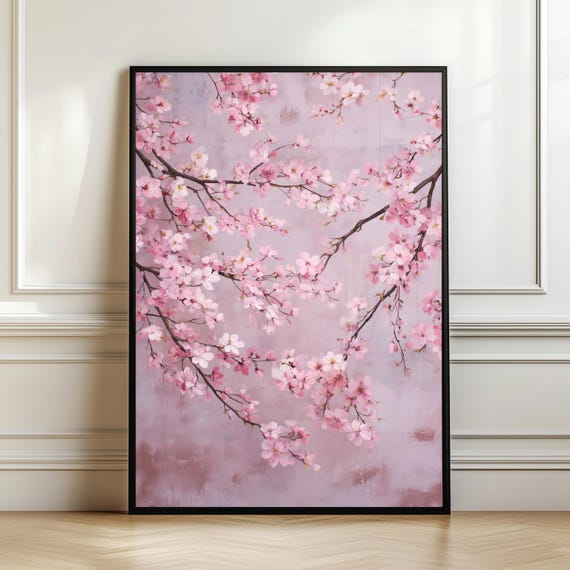 Elegant Cherry Blossom Wall Art Print Japanese Sakura Floral Artwork Pink Spring Flowers Decorromantic Botanical Poster Digital Download