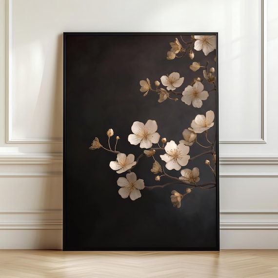 Sakura Wall Art Japanese Cherry Blossom Print Minimalist Japandi Decor Gold Floral Poster Zen Botanical Artwork Digital Download