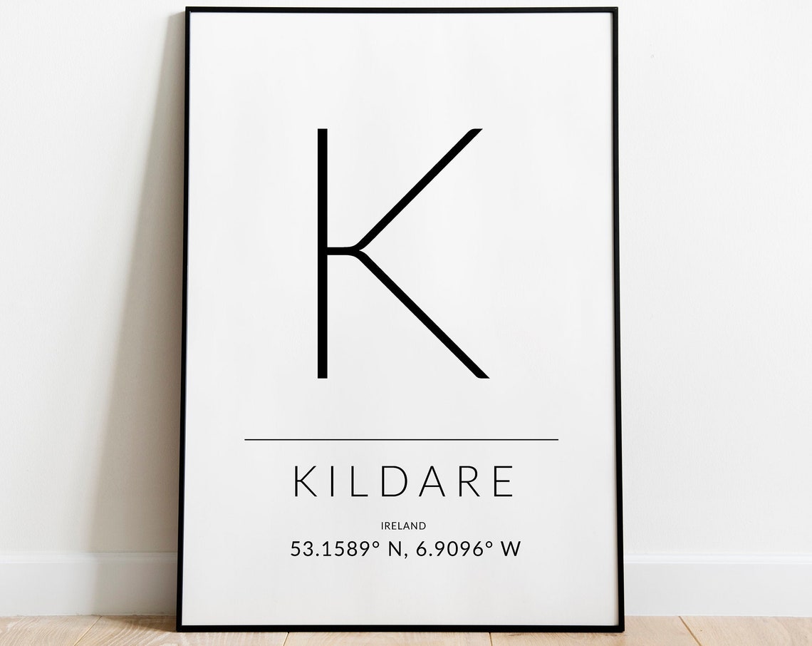 Kildare Ireland Letter K GPS Coordinates Typographic Monogram Poster