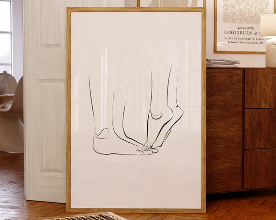Couple Line Art Drawing, Bedroom Wall Decor Art Print