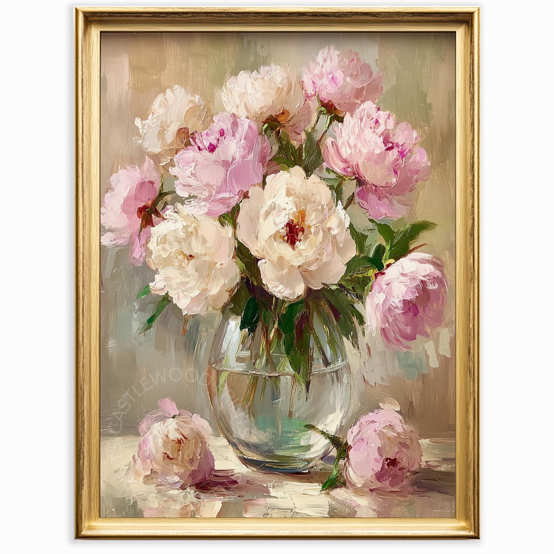 Soft Pink Peonies Oil Painting Floral Still Life Spring Decor Wall Art