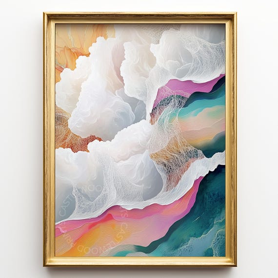 Abstract Cloudscape Art Colorful Sky Painting Dreamy Wall Decor Modern Home Design Artistic Cloud Waterscape Print 468