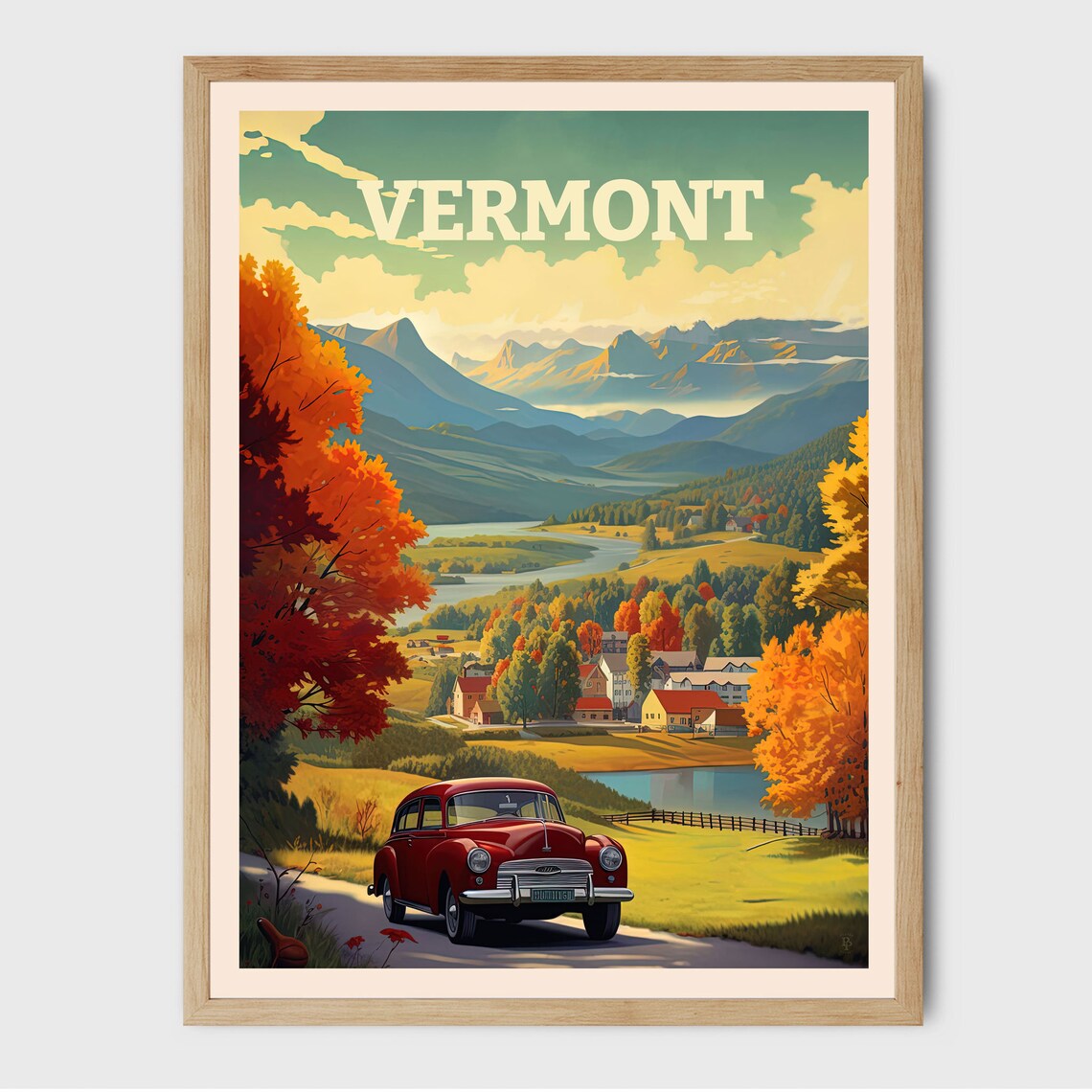 Vermont Vintage Retro Travel Poster, Living Room Decor