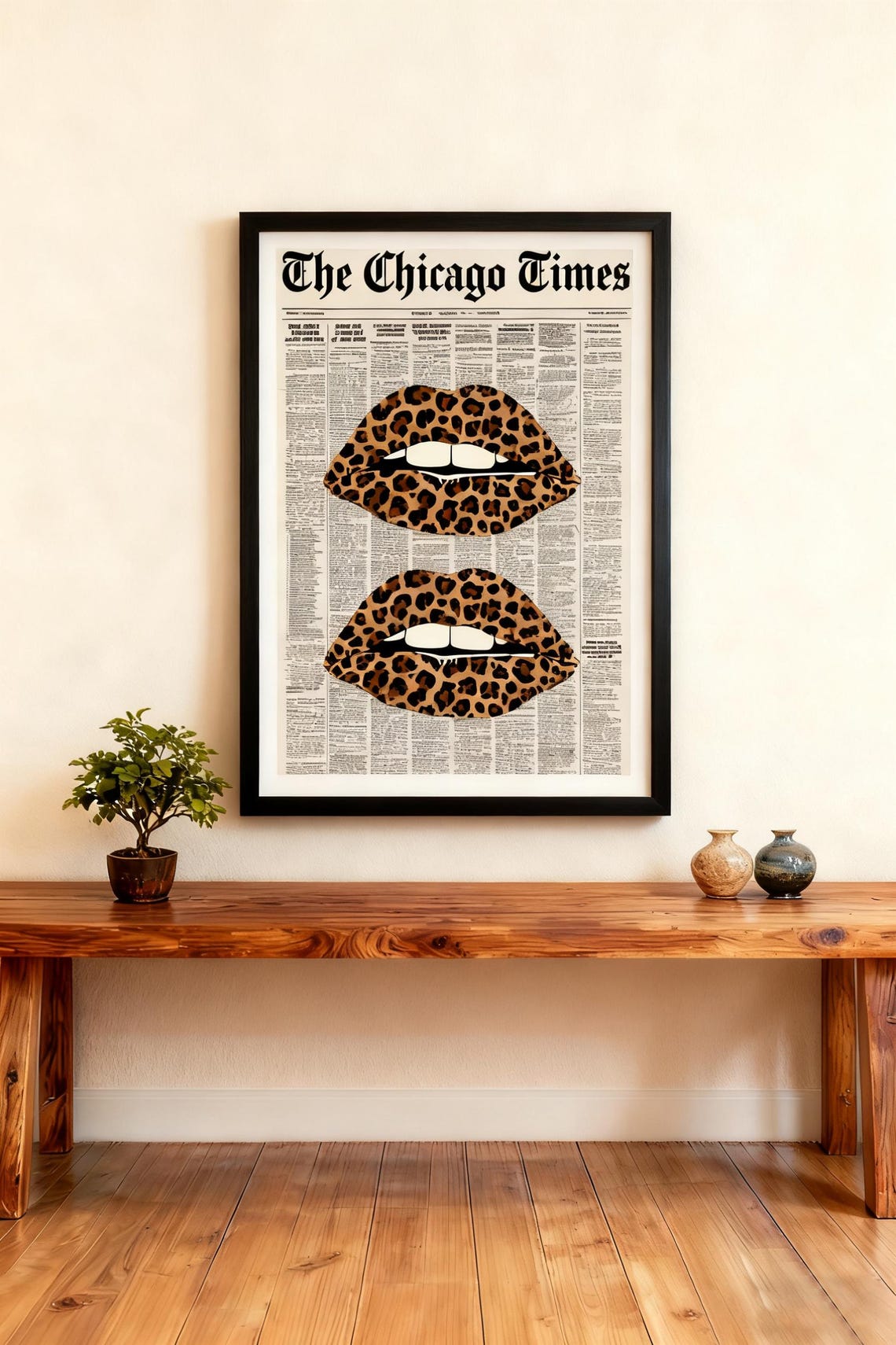 Leopard Spotted Lips Chicago Times Poster Retro Newspaper Pop Art