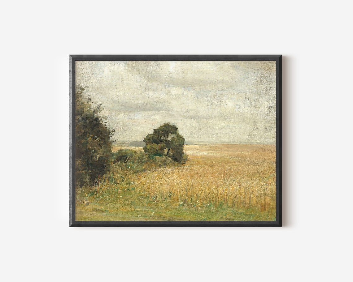 Country Landscape Wheat Field Painting, Art Print - Image 2