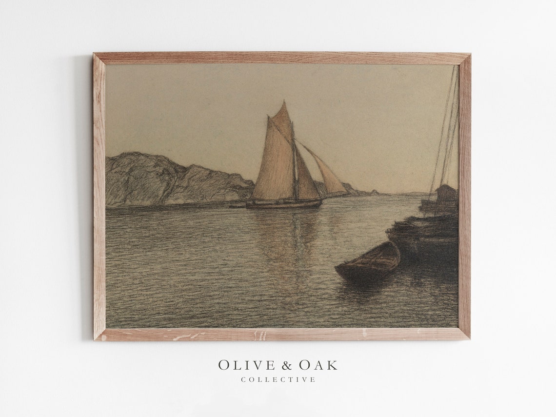 Vintage Sailboat Drawing, Nautical Art Print