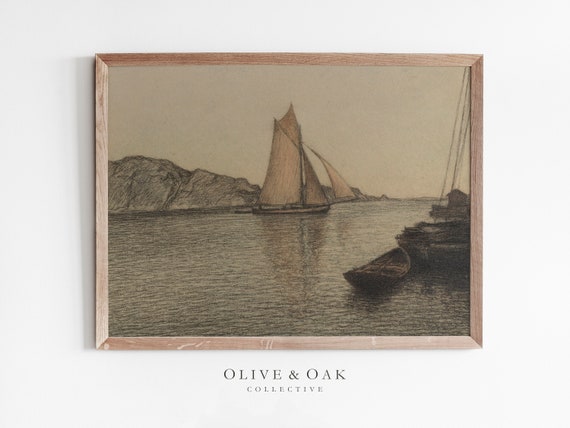 Vintage Sailboat Drawing, Nautical Art Print