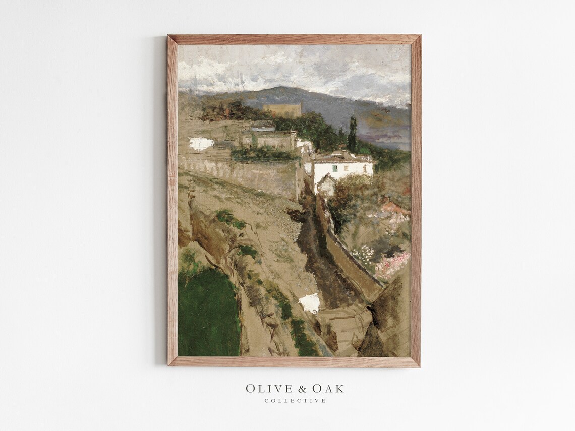 Rustic Village Painting, Vintage Poster Print