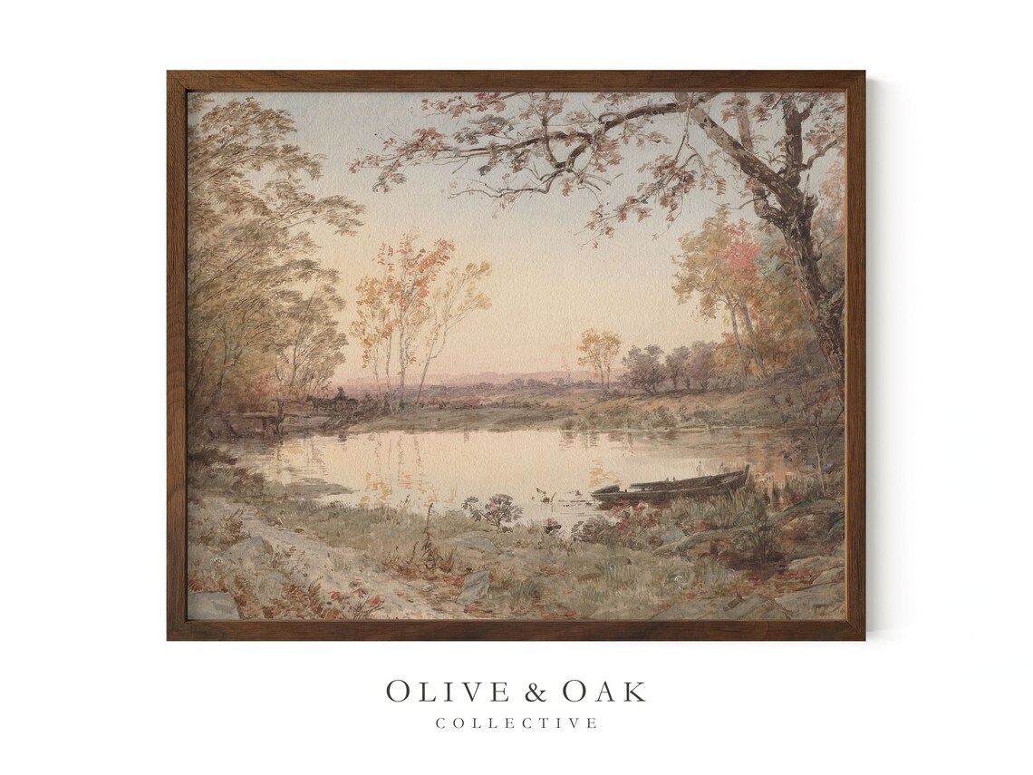 Autumn Lake Landscape, Rustic Fall Decor - Image 3