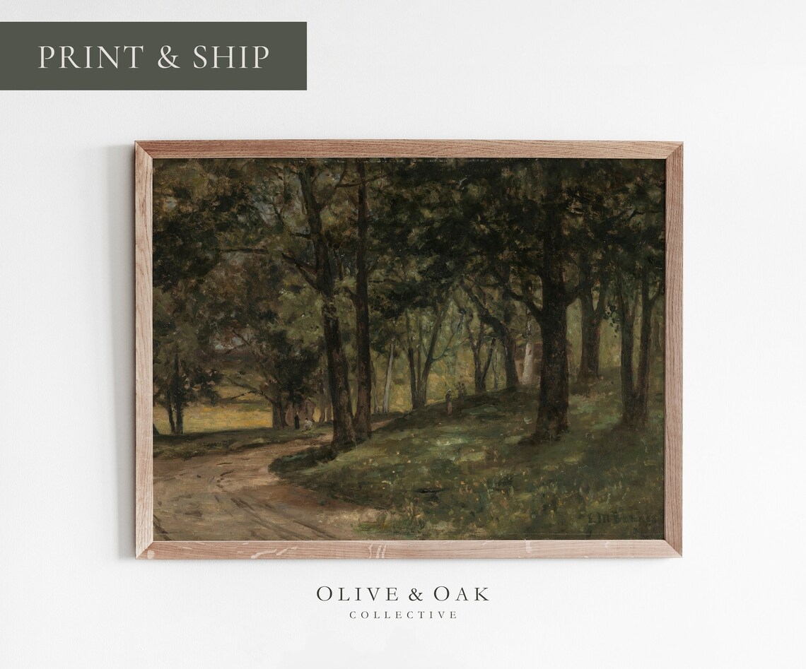 Vintage Forest Landscape, Country Oil Painting