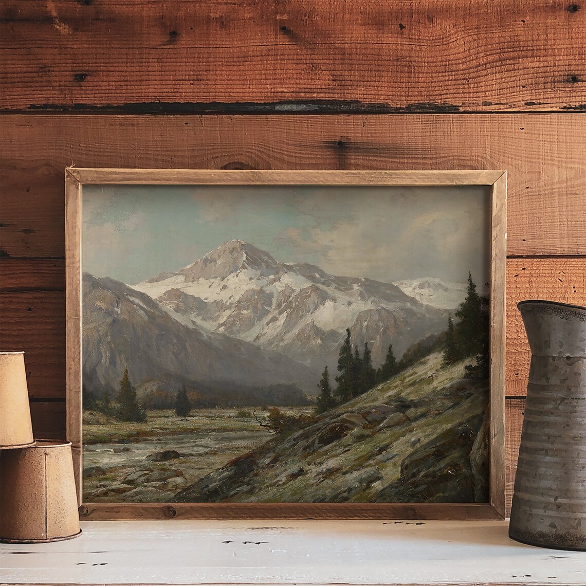 Antique Mountain Painting, Vintage Print - Image 4