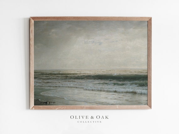 Vintage Coastal Ocean Art Print, Beach Seascape