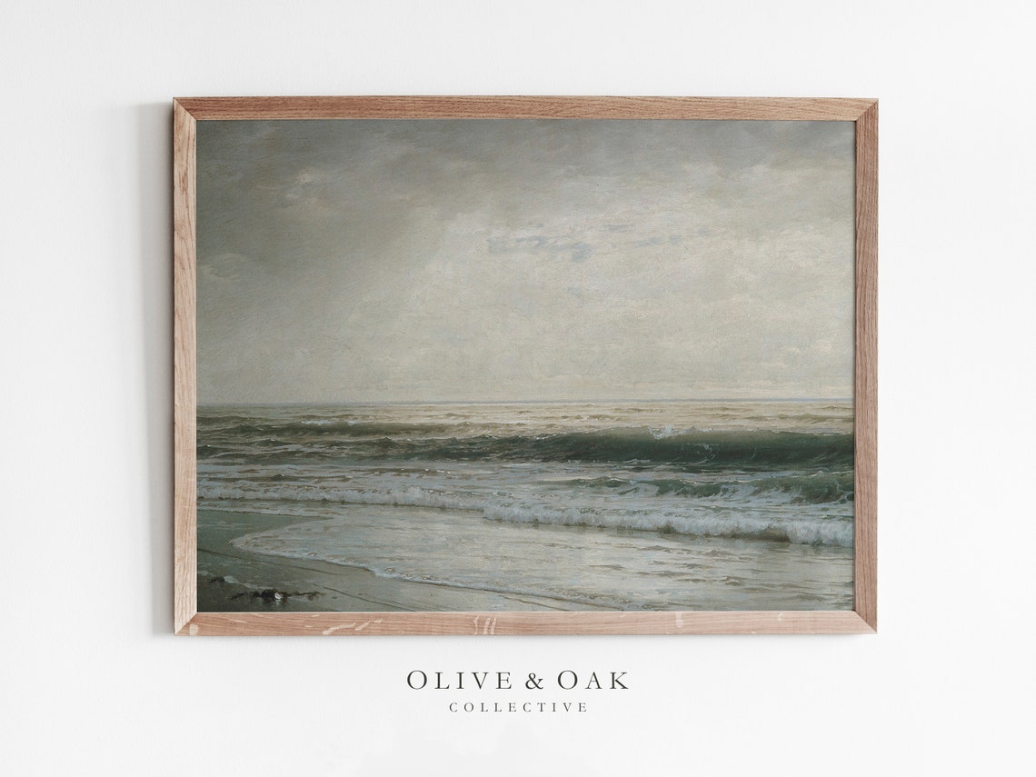 Vintage Coastal Ocean Art Print, Beach Seascape
