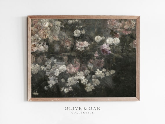 Moody Vintage Floral Print, Rose Garden Art Print