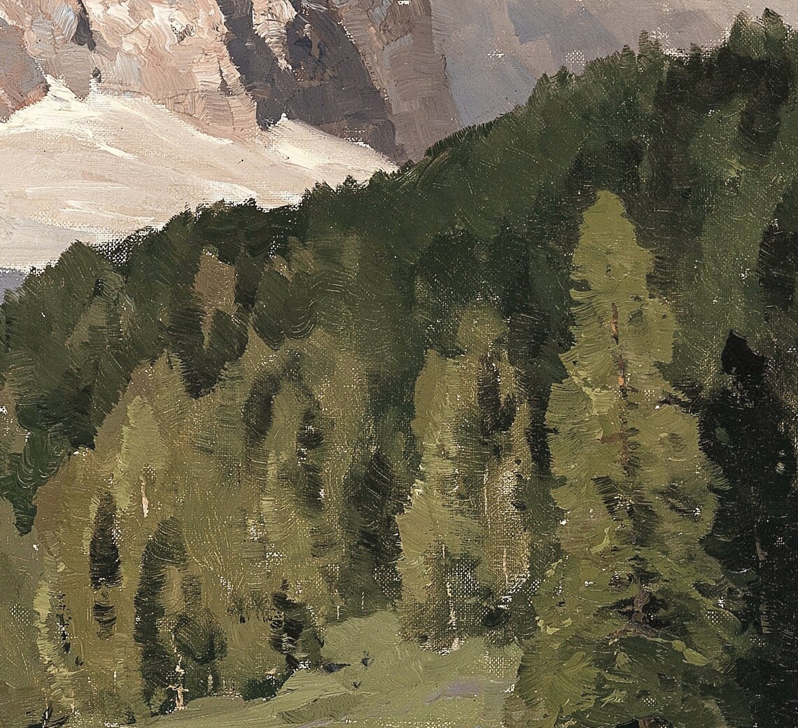 Mountain Oil-Painting Landscape Art Print, Rustic Cabin - Image 2