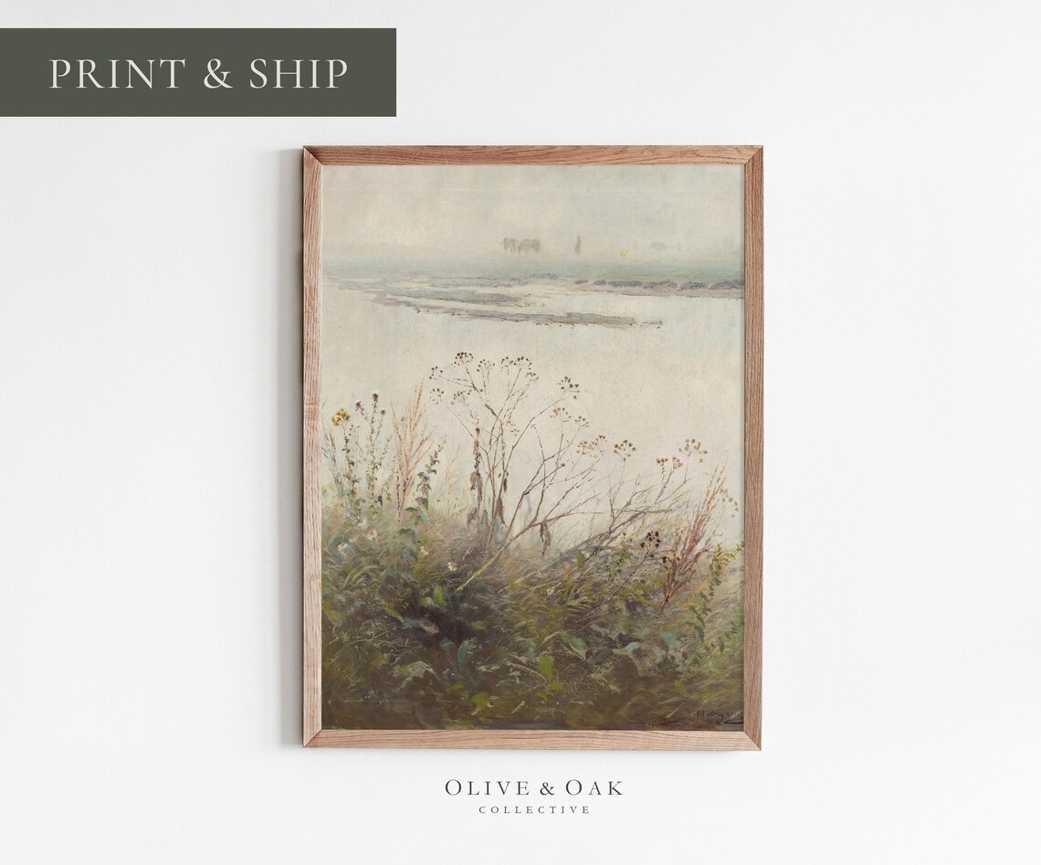 Muted Landscape Painting, Vintage Nature Print